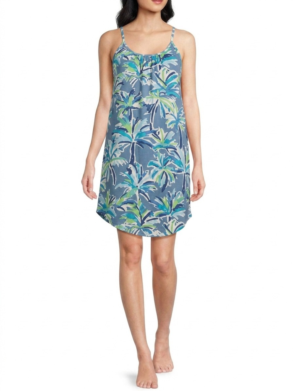 Jasmine & Ginger Blue Tropical Palm-Print Spaghetti Strap Swim Coverup